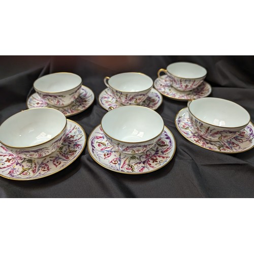 290 - 6 x Antique Fine French Porcelain Tea Cups and Saucers . Signed to Bottom with Inscription to HT For... 