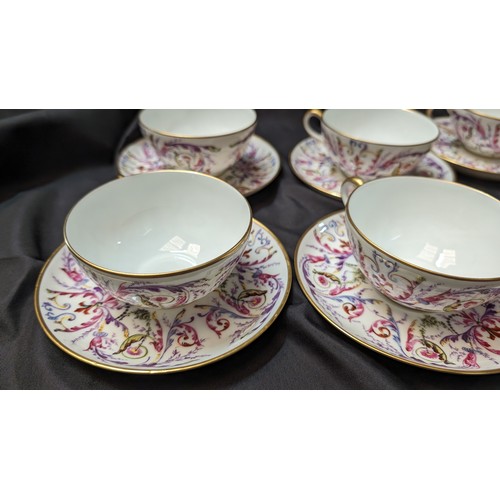 290 - 6 x Antique Fine French Porcelain Tea Cups and Saucers . Signed to Bottom with Inscription to HT For... 