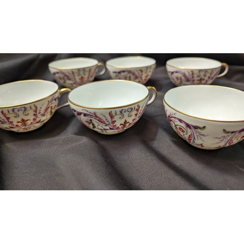 290 - 6 x Antique Fine French Porcelain Tea Cups and Saucers . Signed to Bottom with Inscription to HT For... 