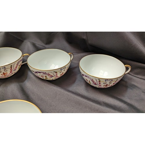 290 - 6 x Antique Fine French Porcelain Tea Cups and Saucers . Signed to Bottom with Inscription to HT For... 