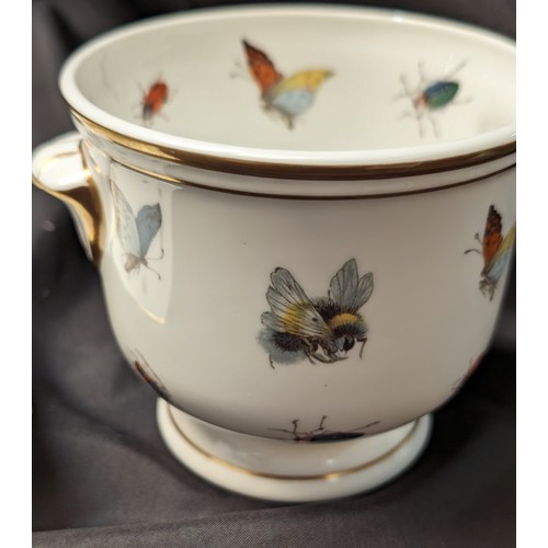 507 - Princess Royal Fine English Bone China Vases x 2 with Hand Decorated Insects and Flowers, plus a Lar... 