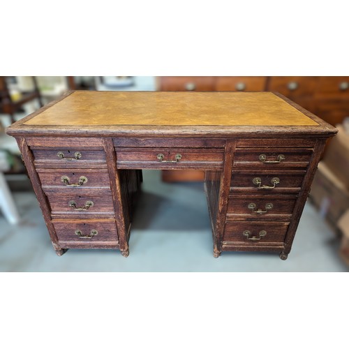 150 - An Antique Oak Pedestal Desk with Leather top - 78 x 137 x 76cm