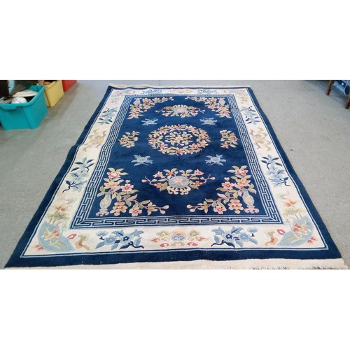 121C - Blue Chinese Carpet, Floral Pattern.  284cm x 183cm.