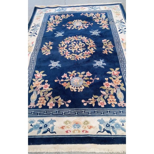 121C - Blue Chinese Carpet, Floral Pattern.  284cm x 183cm.