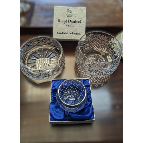 659 - 2 x Cut Crystal Bowls and a Royal Doulton Crystal Rose Bowl