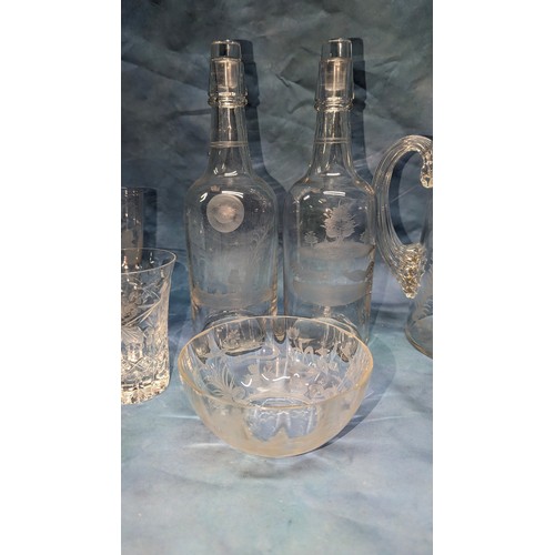 637 - An Assortment of Engraved and Etched Glassware