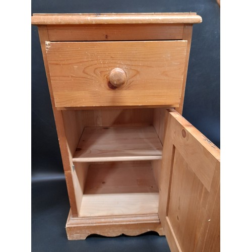 1127 - A Pine Bedside Cabinet with One Drawer and Slight Damage as Pictured.