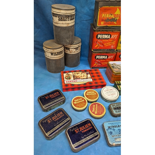 1134 - An assortment of antique and vintage tins. OXO, Players etc.