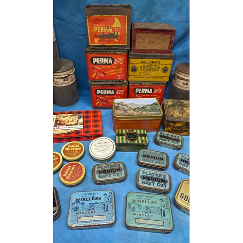 1134 - An assortment of antique and vintage tins. OXO, Players etc.