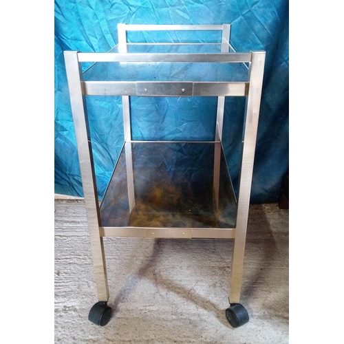 585B - Brass effect trolley with marble effect trays - 71h x 66w x 38d