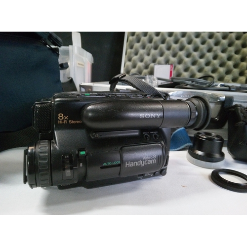 830 - Sony Handycam Video 8 Camcorder, with flight case and key, carry bag and assorted accessories.   Fro... 