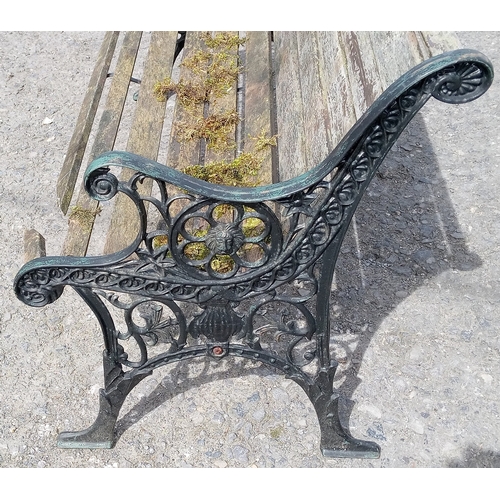 1141 - Metal garden bench - needs attention to woodwork - 80h x 66w x 67d