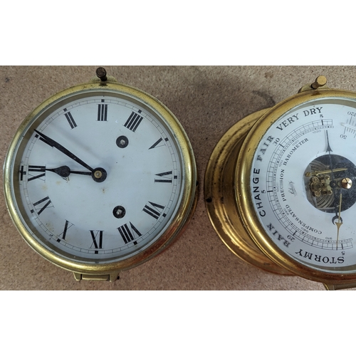 334 - A Brass Ships clock and barometer