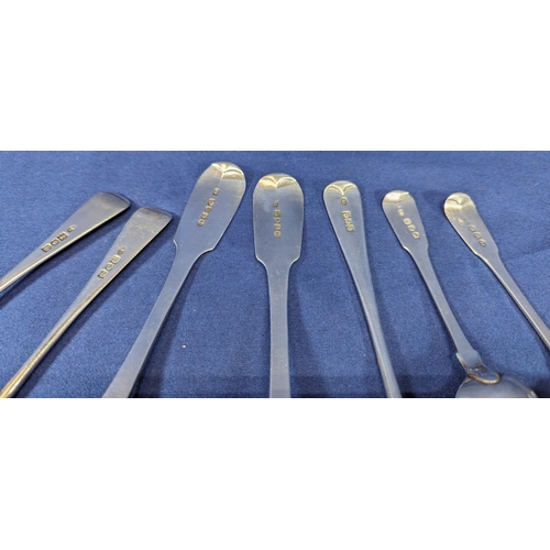 201 - An assortment of Hallmarked silver cutlery - approx 270g - and a fork and 2 spoons (lower picture) m... 