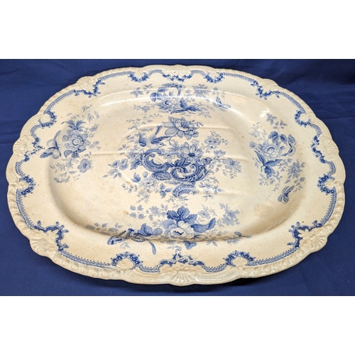 49 - An antique Blue Transferware meat charger - 52 x 44cm