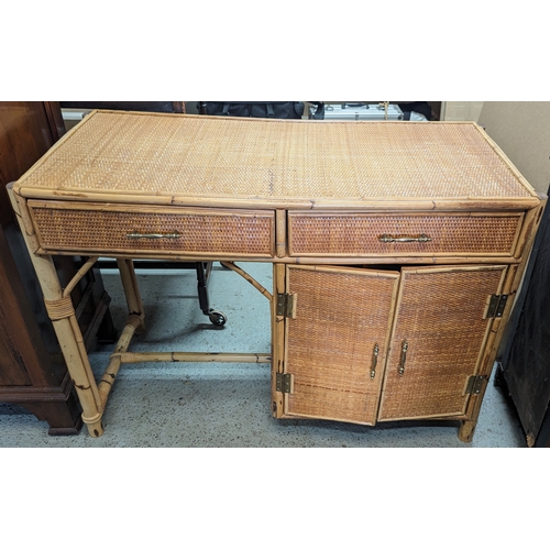 53 - A bamboo and cane writing desk - Doors require attention - 100 x 47 x 70cm