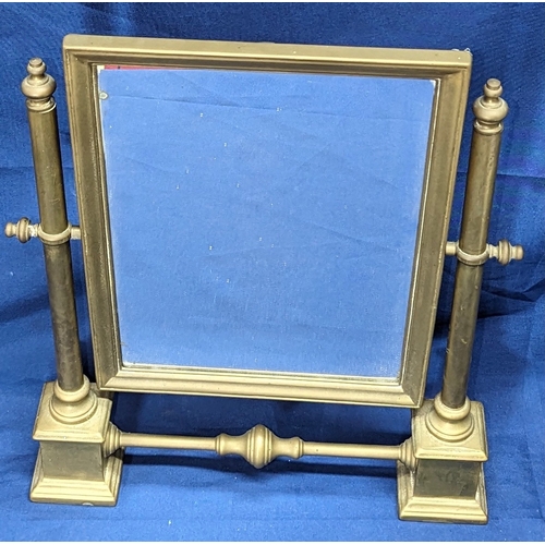 62 - A brass mounted Maple shaving mirror on stand