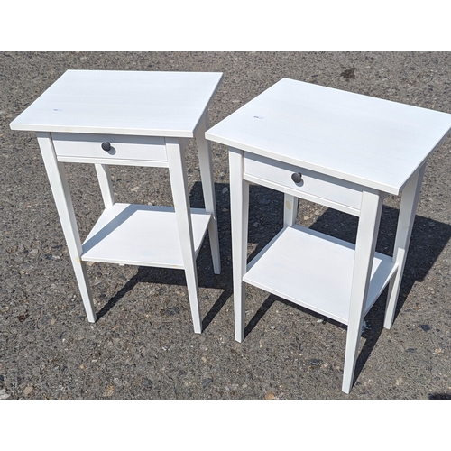 329 - 2x White painted bedside cabinets with lower shelf and drawer - 70 x 46 x 26cm