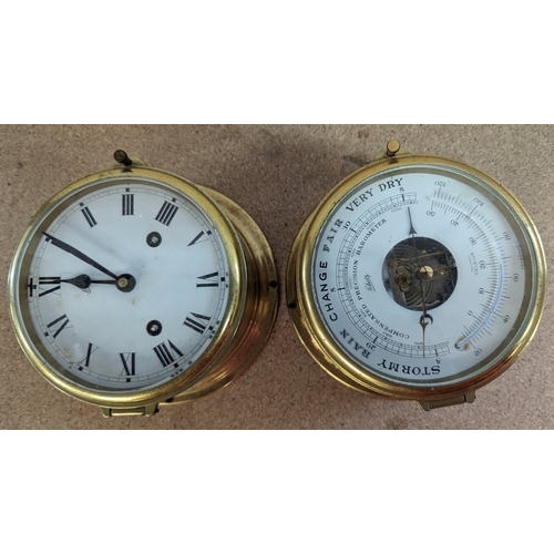 334 - A Brass Ships clock and barometer