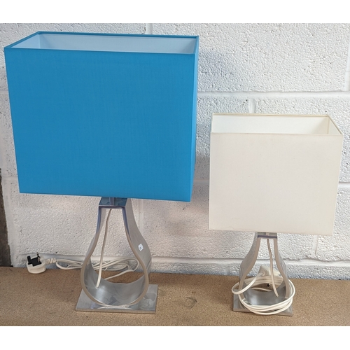 335 - 5 Lamps - 3 Large with blue shades (60cm high), 2 Smaller with white shades (45cm high)