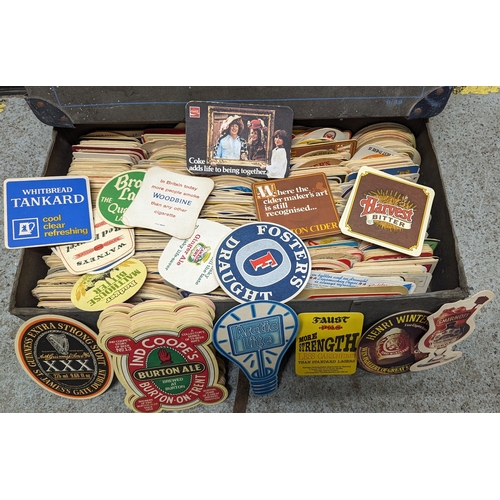 939 - A vintage 'Links Laundry' box containing vintage beer mats