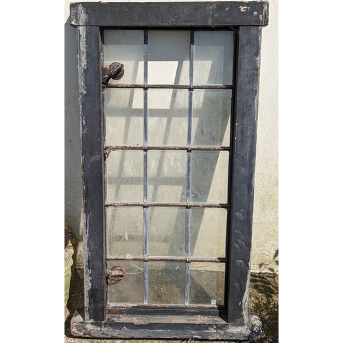 988 - Leaded light opening window frame - one pane cracked, one pane missing - 116 x 58 x 7cm