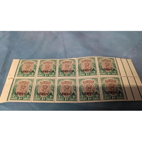 484 - Unused 1912 India IR Green and Brown stamps with 'Service' Overlay x 10 PLUS 31x Unused Sage Green 4... 