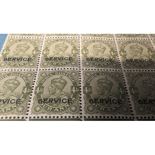 484 - Unused 1912 India IR Green and Brown stamps with 'Service' Overlay x 10 PLUS 31x Unused Sage Green 4... 