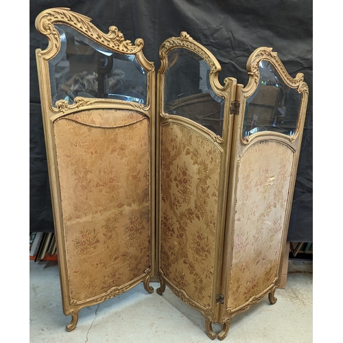 13 - 19th Century Rococo style French gilt framed bevelled glass 3 fold dressing screen - 173 x 195cm