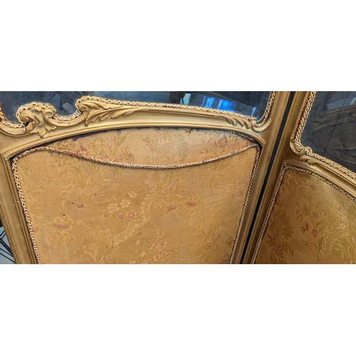 13 - 19th Century Rococo style French gilt framed bevelled glass 3 fold dressing screen - 173 x 195cm