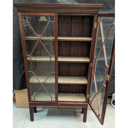 270 - Antique shelf book / display cabinet with glazed doors and key - 168 x 96 x 30cm