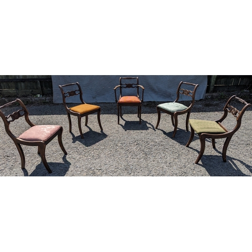 280 - Set of 5 19th century chairs with mixed covered seats