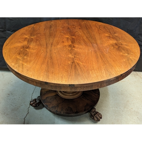 6 - Antique William IV Circular tilt top breakfast table with claw feet on castors - 70 x 120 x 120cm