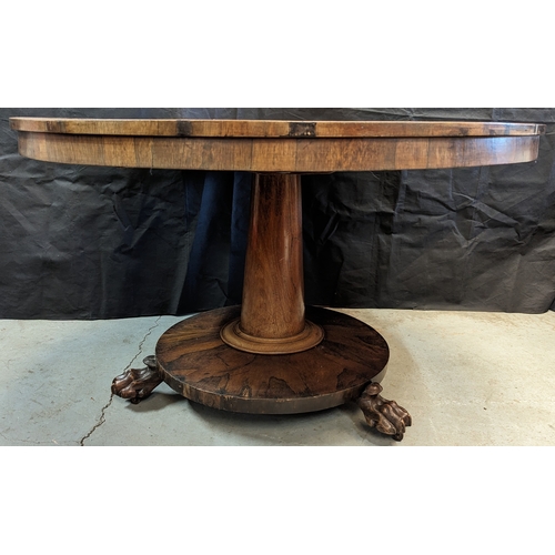 6 - Antique William IV Circular tilt top breakfast table with claw feet on castors - 70 x 120 x 120cm