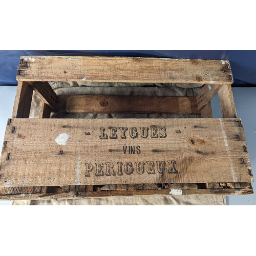 323 - Wooden wine crate - 'Leygues Vin Perigueux' & French mail sack