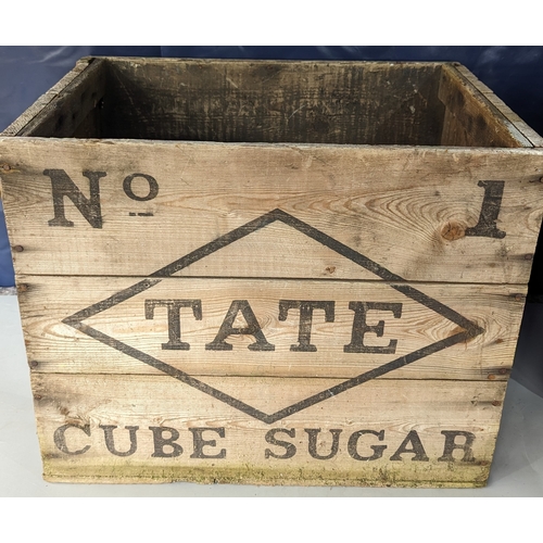 797 - 2x Tate Cube Sugar wooden storage boxes and an apple crate -
Small box measuring 44 x 55 x 38cm 
Lar... 