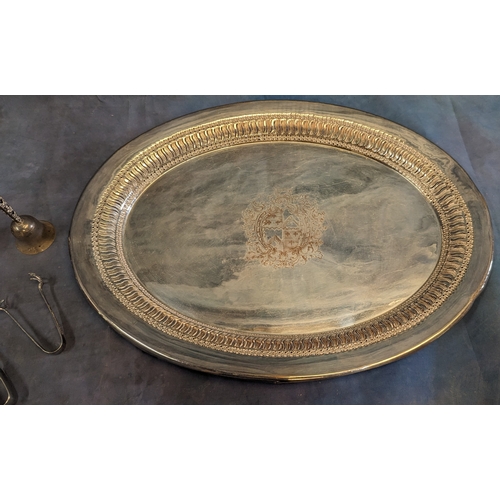 513 - A quantity of silverplatewear including an armorial tray and stainless steel platter