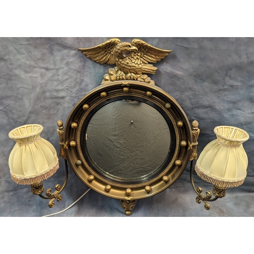 8 - A Vintage Federal Bulls Eye Convex mirror with Eagle and electric lamps