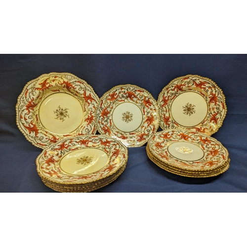 2 - A collection of 11 Antique Red and Gold Coalport  Part Dinner Service, circa 1891 - hand painted des... 