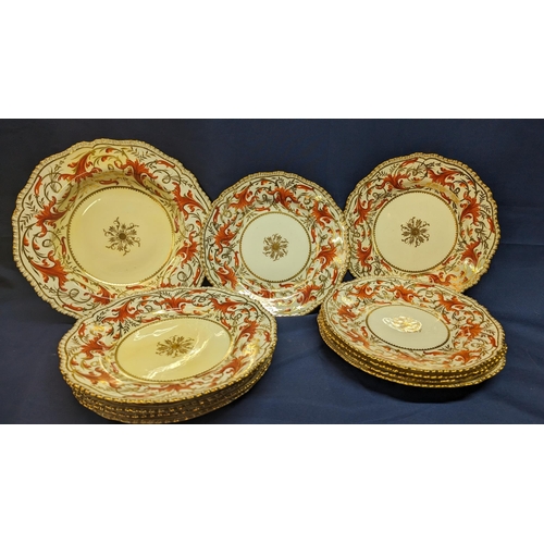 2 - A collection of 11 Antique Red and Gold Coalport  Part Dinner Service, circa 1891 - hand painted des... 