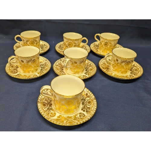 37 - Antique Royal Crown Derby Brocade gold gilt tea cups and saucers (14 pieces total) - Excellent condi... 