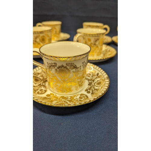 37 - Antique Royal Crown Derby Brocade gold gilt tea cups and saucers (14 pieces total) - Excellent condi... 