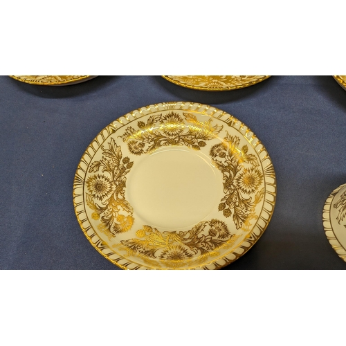 37 - Antique Royal Crown Derby Brocade gold gilt tea cups and saucers (14 pieces total) - Excellent condi... 