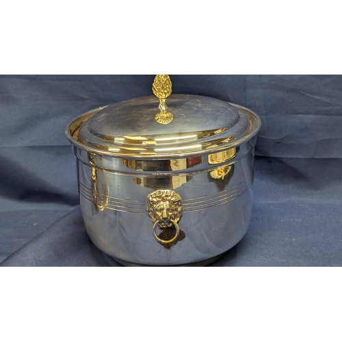 375 - Vintage silverplated ice bucket - 18cm diameter, 15cm high - and a silver plated tea caddy - 9.5cm h... 