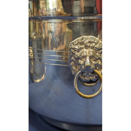 375 - Vintage silverplated ice bucket - 18cm diameter, 15cm high - and a silver plated tea caddy - 9.5cm h... 