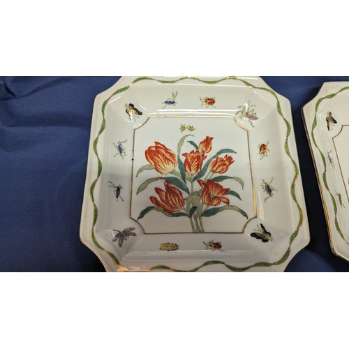 378 - Antique Chinese plates decorated with Tulips and insects - 19.5cm square
Inscription on the back - p... 