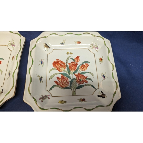 378 - Antique Chinese plates decorated with Tulips and insects - 19.5cm square
Inscription on the back - p... 