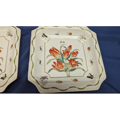 378 - Antique Chinese plates decorated with Tulips and insects - 19.5cm square
Inscription on the back - p... 