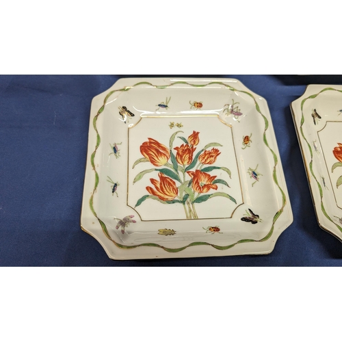 378 - Antique Chinese plates decorated with Tulips and insects - 19.5cm square
Inscription on the back - p... 