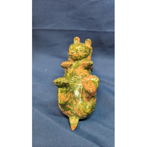 657 - Bear figurine - Gemstone Unakite 15cm Animal carving.   From the country estate.